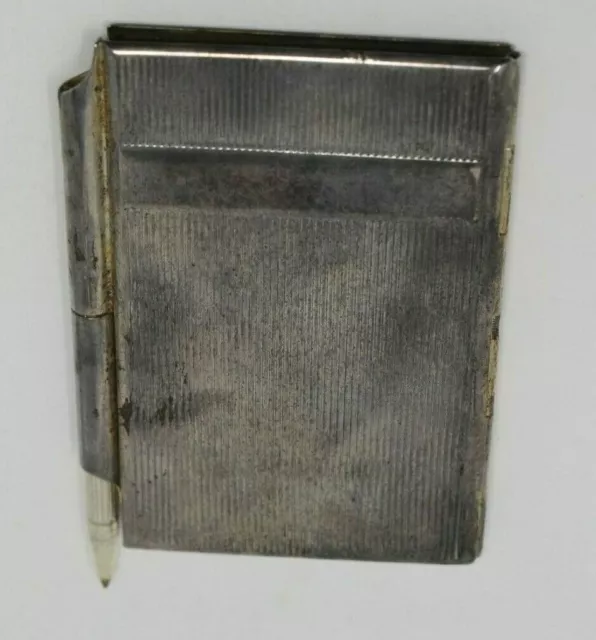 Vintage / Antique / Retro Silver Metal Note Pad Case With Pen