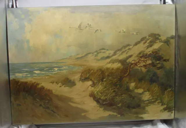 Original Ölgemälde „Dünnen Landschaft fliegende Schwäne“ sig. Helmut J. Gerth