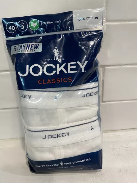 (QTY 3) Sz 40 Jockey Classics Full Rise Briefs 100% Cotton White Staycool+ Tech