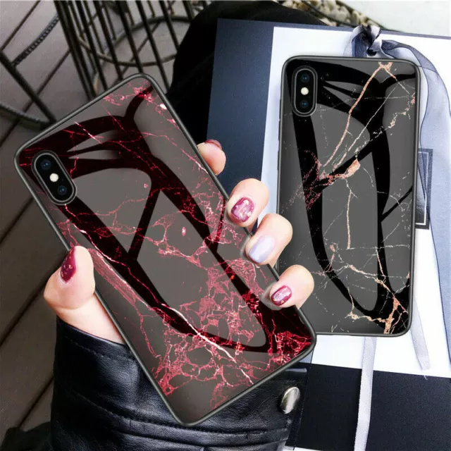 Marble Pattern Tempered Glass Back Hard Case Cover For iPhone 13 12 Pro 11 XR XS