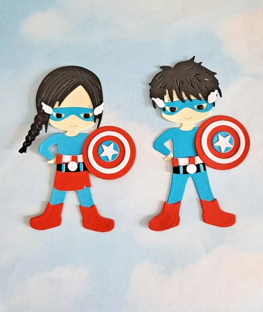 Die Cuts cut card topper superhero captain america x 2   girl boy