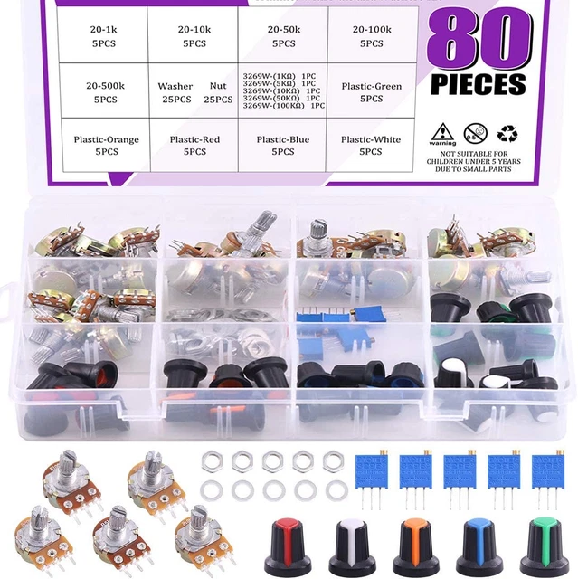 Swpeet 80Pcs 1K-500K Ohm Potentiometer Assortment Kit with 1Kohm -100Kohm Multit
