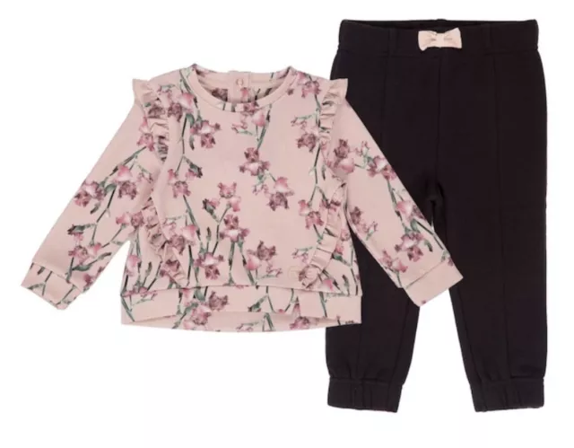 Firetrap Top & Jogger Set Pink Black Rose 2 Piece 6-12 Months Baby Girl Outfit