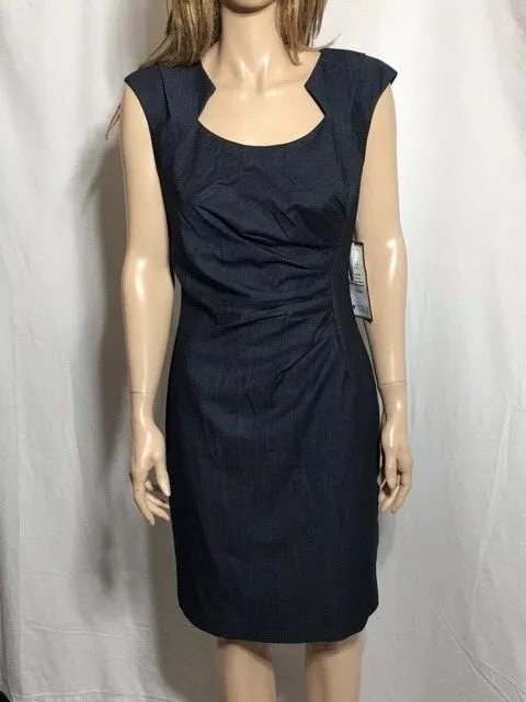 Women's NWOT Calvin Klein Navy Blue Short Sleeve Chambray Sheath Dress Size 10