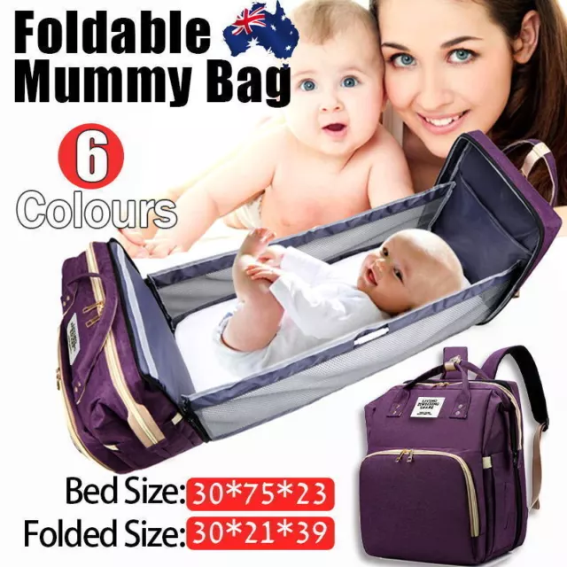 Foldable Large Mummy Bag Baby Bed Backpack Maternity Nappy Diaper Milk AU STOCK