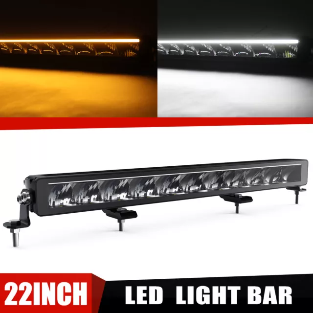 White Amber DRL 22'' INCH LED Work Light Bar Driving Fog Lamp Offroad SUV Truck