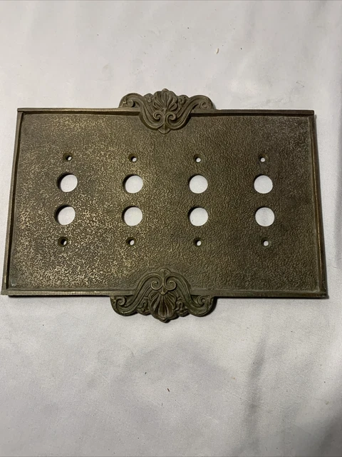 VINTAGE PUSH BUTTON CAST BRASS QUAD SWITCH PLATE Cover