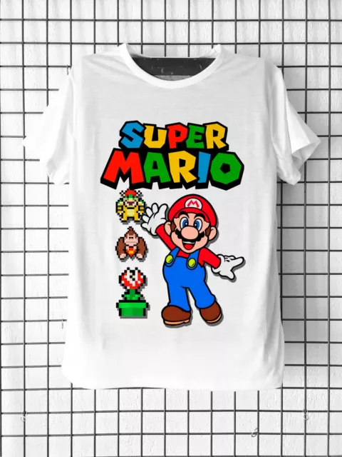 Tee-shirt manga animé japonais Super Mario Pixels Mixte et Enfant