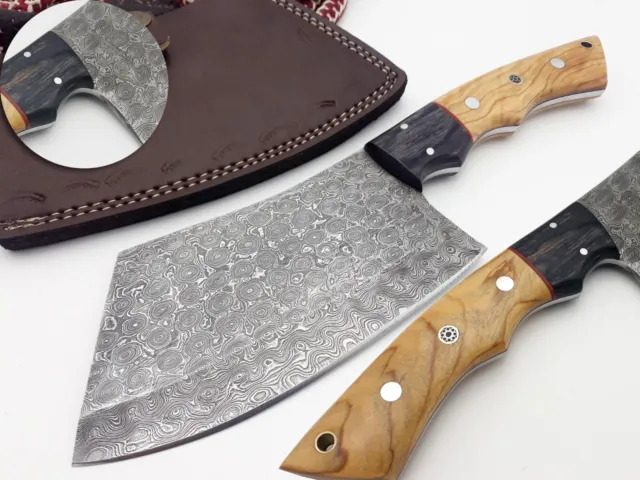 Professional Damascus chef cleaver 167 layers With Leather Sheath Full Tang