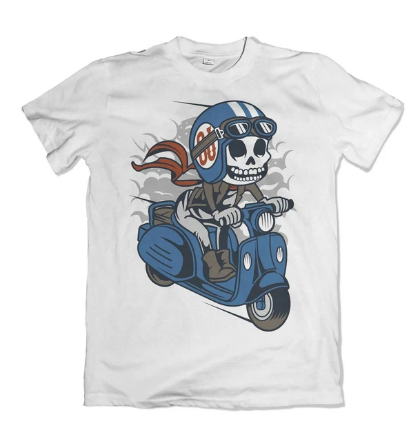 Skull Scooter mens t shirt Motorcycles Rider Biker motor Riding Skeleton S-3XL