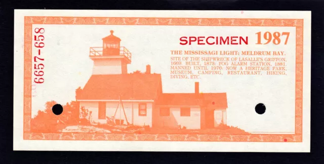 Canada 1987 Local Currency Manitoulin 3 Dollar Scrip SPECIMEN UNC 2