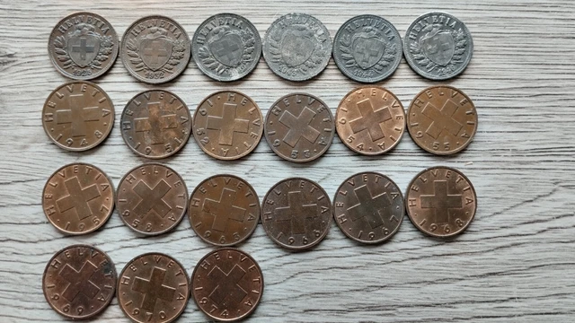 lot de 21 x 2 centimes/rappen suisse toutes dates différentes