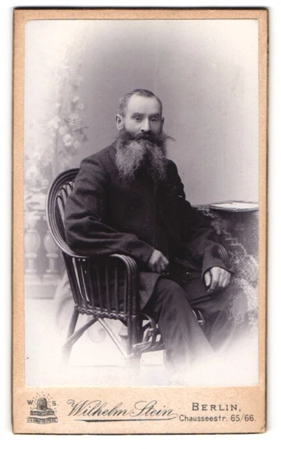 Fotografie Wilhelm Stein, Berlin, älterer Herr im Anzug mit buschigem Vollbart