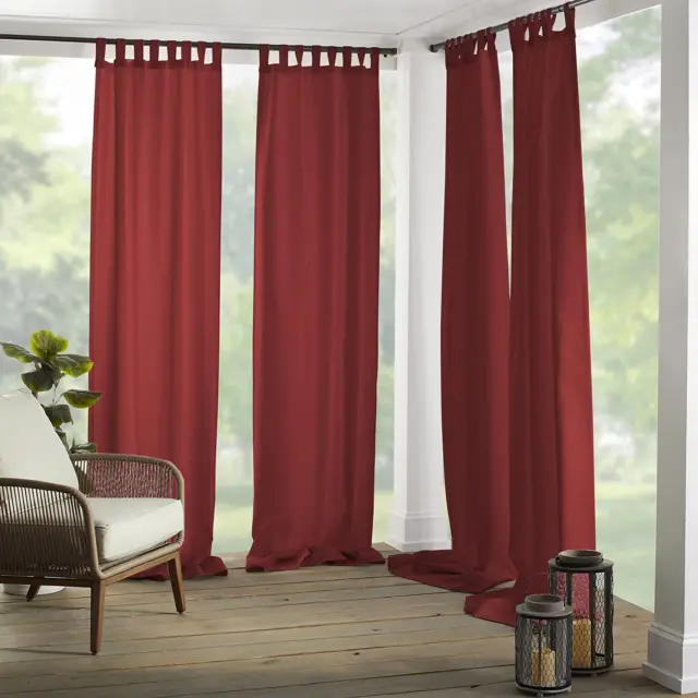 Matine Solid Tab-Top Indoor/Outdoor Curtain Panel, 52 Inches X 95 Inches, Red