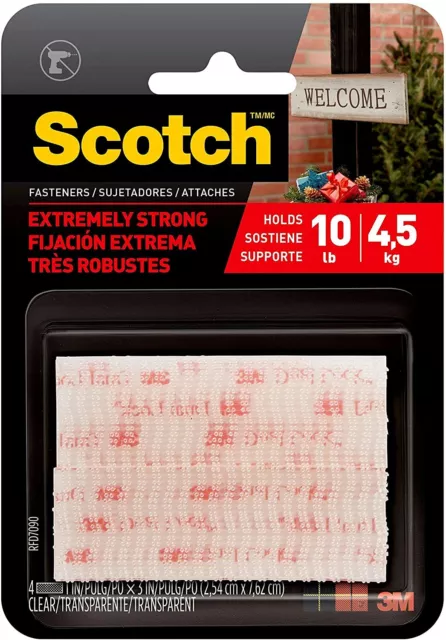 Scotch All-Weather Interlocking Fasteners Clear 2 Sets of 1 x 3 Inches, Strips