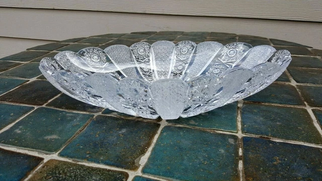 Vtg American Brilliant Cut Glass Crystal Serving Dish Very Fine Cut Intricate 3