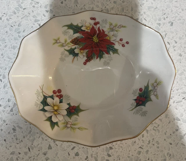Pequeño plato de caramelo Royal Albert England Yuletide Poinsettia en forma de cáscara