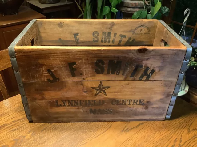 Antique 1911 Jf Smith Spring Water Lynnfield Centre Mass Wood Ship Crate Box