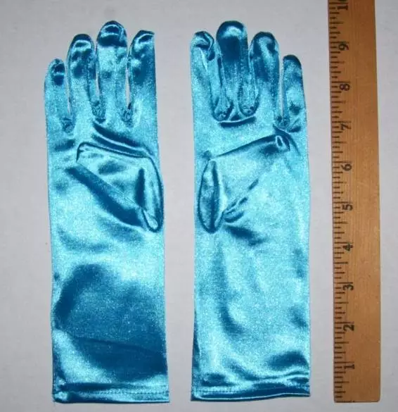 Girls Blue dress up gloves Princess Elsa Frozen Tea Party Child 9.5" long