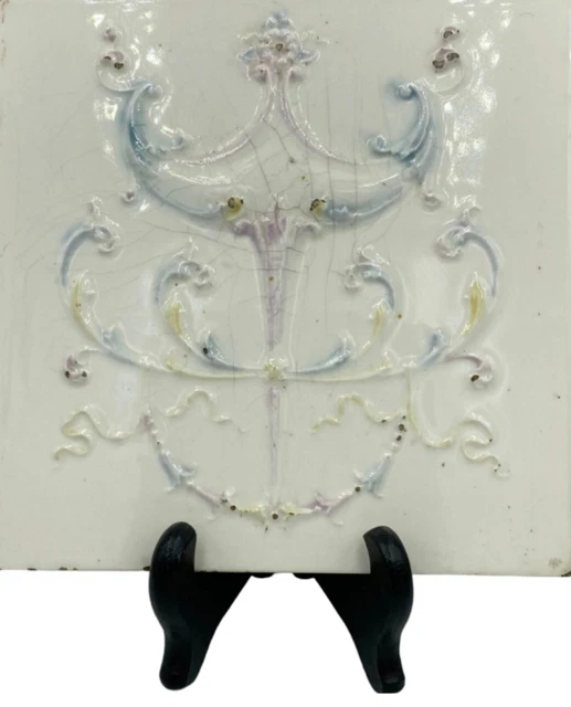 Antique 19th c. Cambridge Tile Company High Relief Victorian Torch Design 8