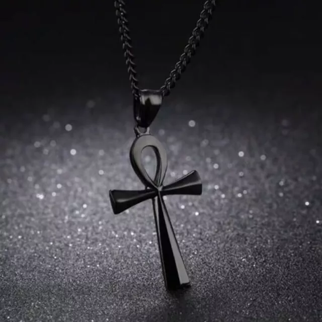 Mens Ancient Egyptian Ankh Cross Pendant Necklace Stainless Steel Chain 24"