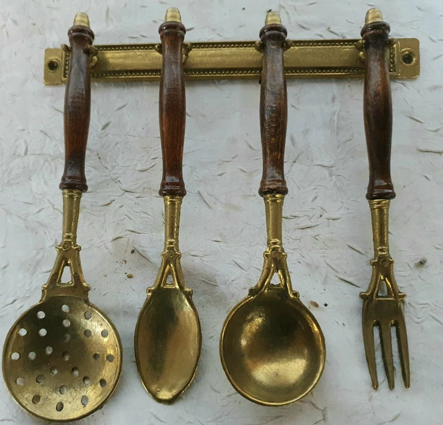 Lot De 5 Ustensiles De Cuisine En Cuivre Et Laiton + Support – Déco Vintage