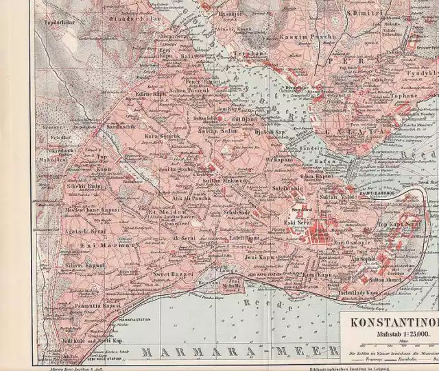 Constantinople Istanbul Bosporus City Map V.1905 Topkapı-palast Galata Skutari