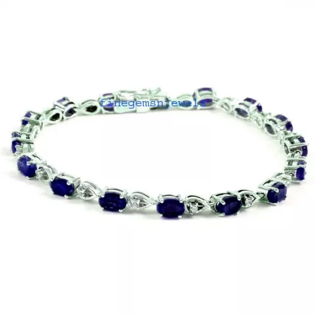 Saphir Naturel Bleu Pierres Précieuses Avec 925 Argent Bracelet pour Femme #93