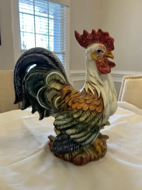 Large Vintage Ceramic 16.5" Rooster - Hand Made In Italy LIFESIZE ~mint