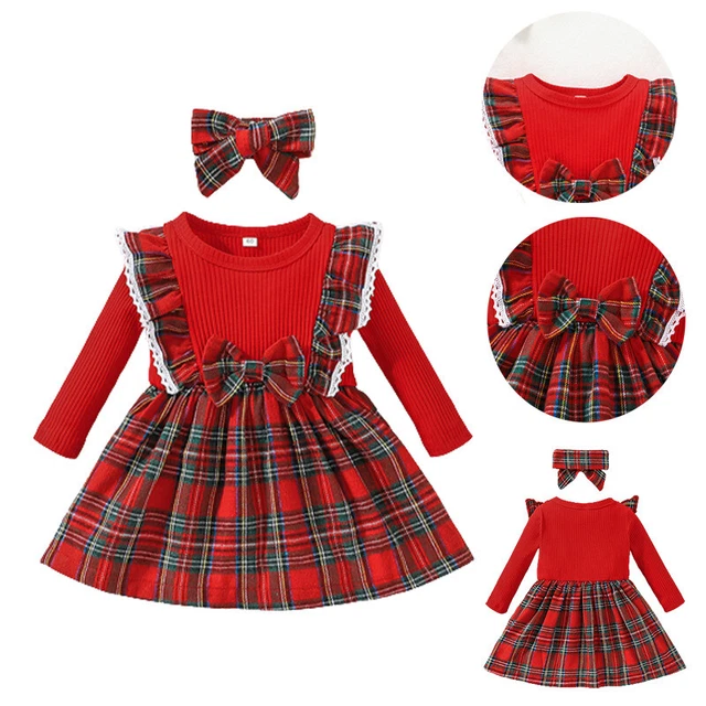 Mini abito fascia per bambine costume di Natale a quadretti a quadretti a quadretti