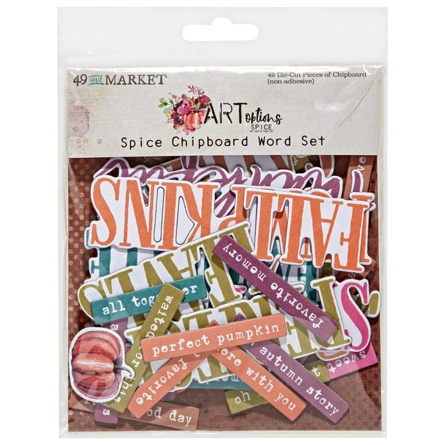 49 and Market ArtOptions SPICE WORD Juego de Chipboards - 49 piezas #AOS25415