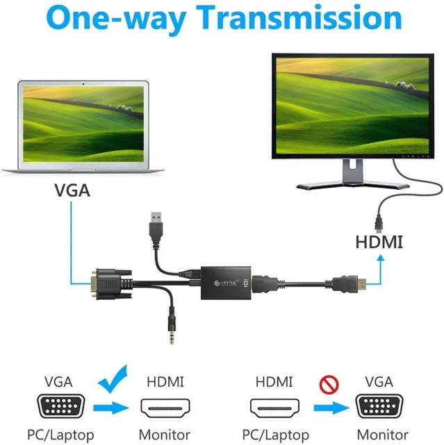 1080P HDTV Adapter Male to Female VGA to HDMI Audio Video Cable Converter