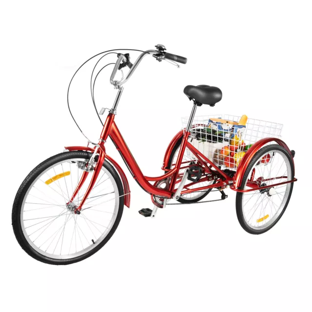 24" Adult Tricycle Bicycle Trike Cruise Bike 3 Wheel 6 Speed W/ Basket + Light 3