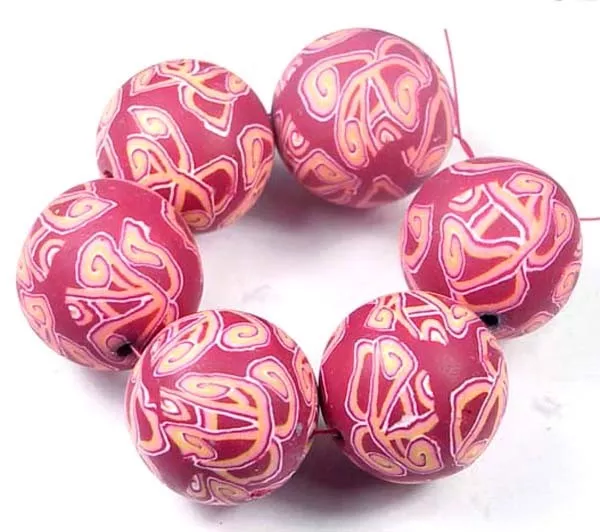 25mm Handmade Polymer Clay Round Pendant Beads Purple (6)