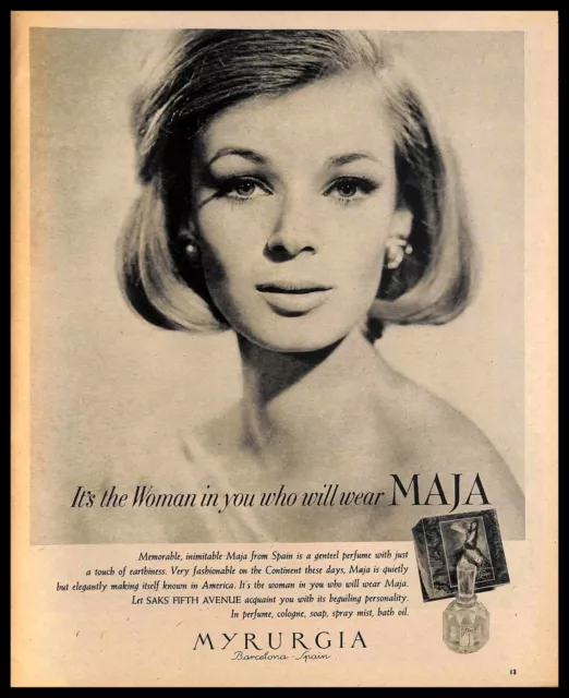 1963 Myrurgia Maja Perfume Vintage PRINT AD Sensual Fragrance