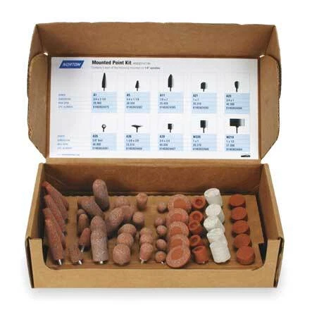 Norton Abrasives 69083147669 Vitrified Mounted Pt Kit,A/O,60G,Med