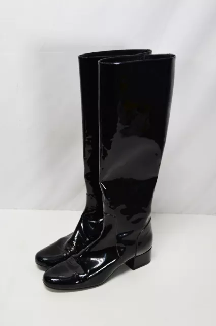 Saint Laurent Tall Knee High Patent Leather Boots Black Womens EU 39 US 9