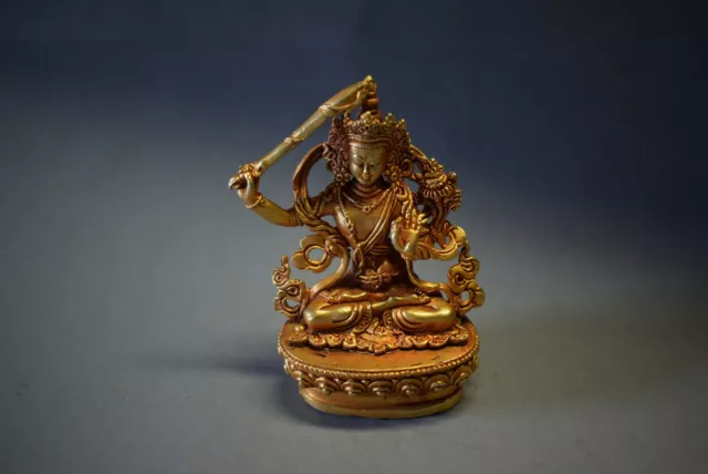 Manjushri auf Lotussockel-Tibet, Bronze-feuervergoldet, 95mm