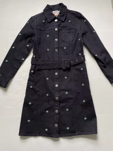 Ted Baker London Trench Coat Womens 1 Denim Dark Wash Embroidered Flowers Belted