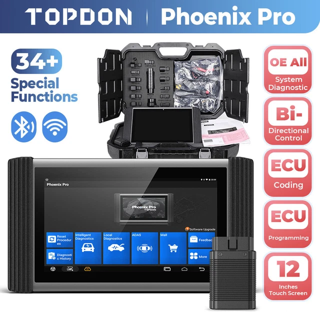 TOPDON PHOENIX PRO Programming Bidirectional Key Coding OBD2 Scanner ...