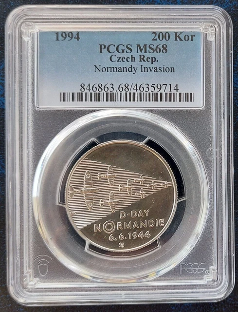 Czech Republic 200 Korun Unc Coin 1994 Year Km#12 Day Normandy Pcgs Ms68 Top