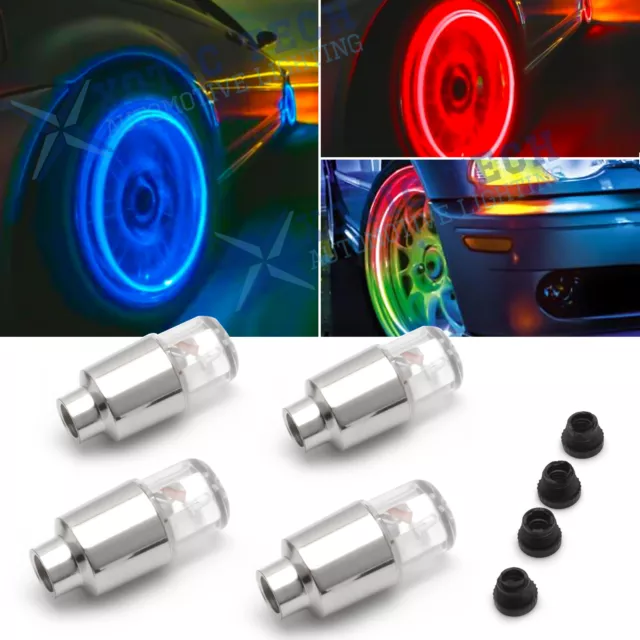 Neon LED Wheel Tyre Tire Air Valve Stem Cap Light Lamp Car Motorcyle Bike - 4pcs