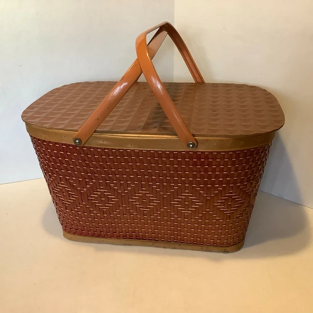 VINTAGE REDMAN LARGE Wicker Woven Wooden Picnic Basket 18"x12x10" 49.