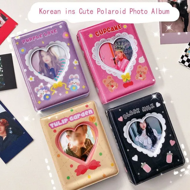 Álbum de fotos Kawaii 3 pulgadas carpeta de tarjetas hueca corazón de amor 40 libros álbum de fotos C_Reino Unido
