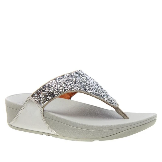 FitFlop Lulu Shimmer Foil Toe-Post Sandal - Silver - Size 8 (EU39)