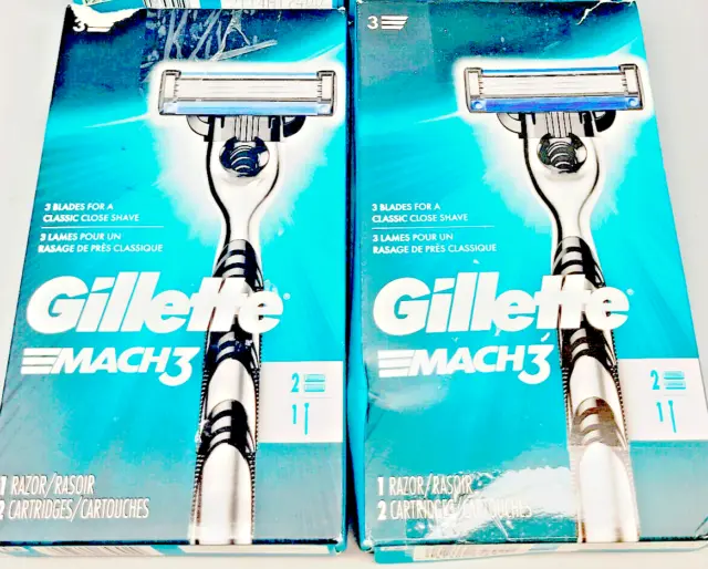 Gillette Mach3 Homme 1 Rasoir + 2 Cartouches X (2 Paquet) ! Endommagé Boîtes !