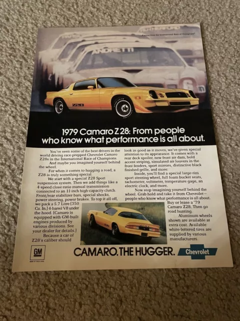 Vintage 1979 CHEVY CAMARO Z-28 Sports Car Print Ad YELLOW 1970s