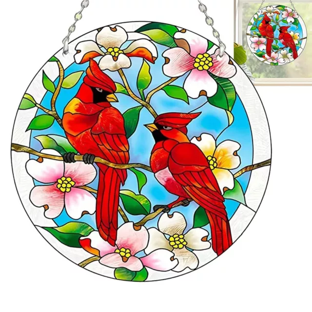 Attrape-soleil en vitrail design oiseau rouge pour décoration de fenêtre