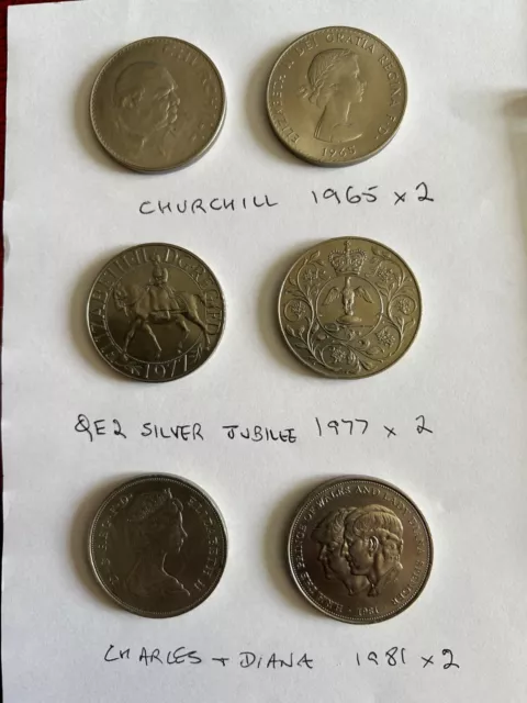 Six mixed British Crown coins 1965, 1977, 1981