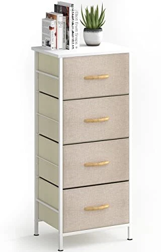 Dresser Storage Tower with 4 Drawers, Fabric Organizer Unit with Wooden Top